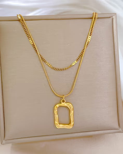 Autumn & Winter Light Luxury Square Stacking Necklace – Advanced Geometric Design, Stainless Steel Accessories for Women