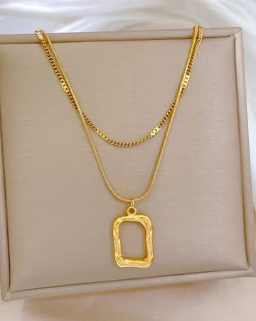 Autumn & Winter Light Luxury Square Stacking Necklace – Advanced Geometric Design, Stainless Steel Accessories for Women