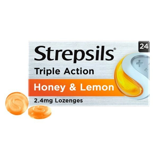 Strepsils Triple Action Honey & Lemon Throat Lozenges 24S