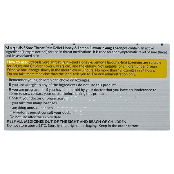Strepsils Triple Action Honey & Lemon Throat Lozenges 24S