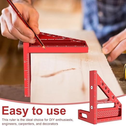 45° & 90° Woodworking Marking Ruler – Aluminum Alloy Triangle Ruler with Scale for Precision Right Angle Cuts
