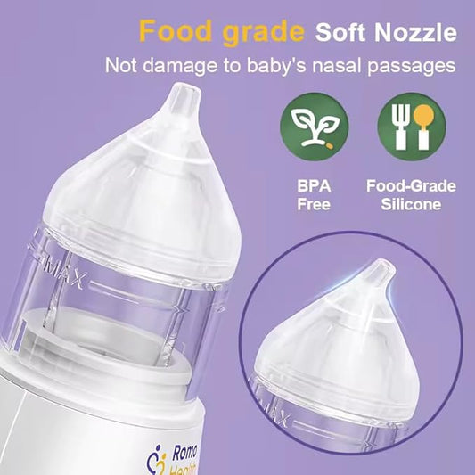 Electric Baby Nasal Aspirator – USB Rechargeable Nose Cleaner with 3 Suction Levels, Soft Silicone Tips, Soothing Music & Light