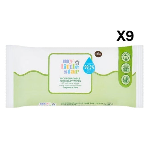 My Little Star Biodegradable Pure Baby Wipes 60 X9 Bundle