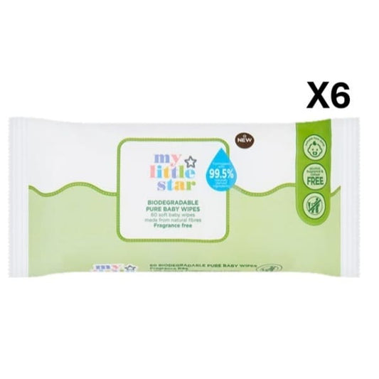 My Little Star Biodegradable Pure Baby Wipes 60 X6 Bundle