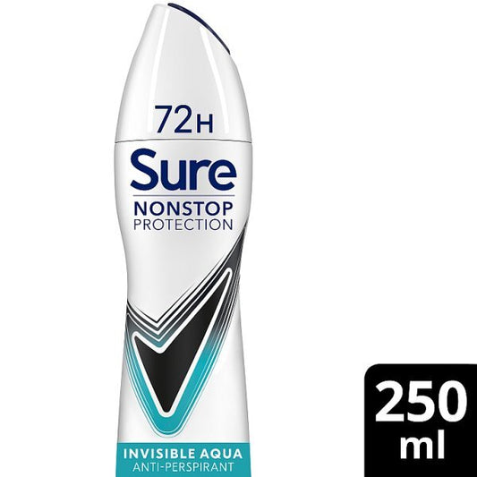 Sure Antiperspirant Deo Aerosol Nonstop Invisible Aqua 250Ml