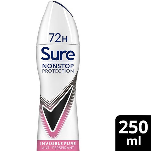 Sure Antiperspirant Deo Aerosol Nonstop Invis Pure 250Ml