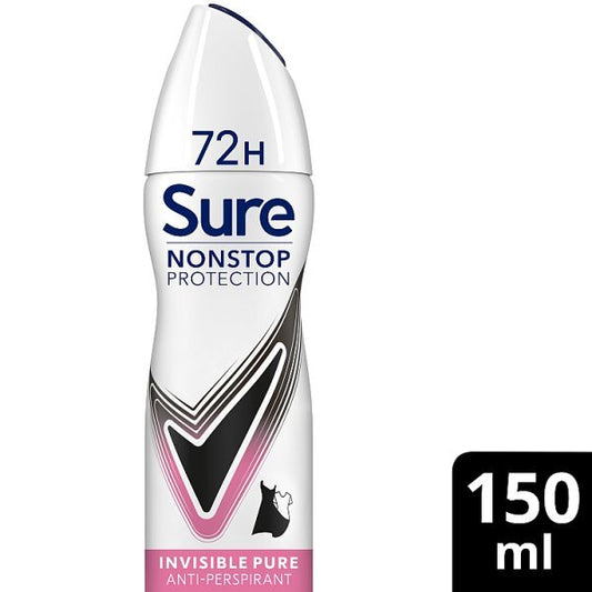 Sure Antiperspirant Deo Aerosol Nonstop Invis Pure 150Ml