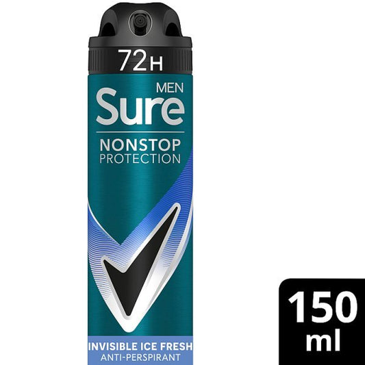 Sure Men Antiperspirant Deo Aerosol Nonstop Invis Ice 150Ml