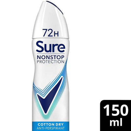 Sure Antiperspirant Deodorant Aerosol Nonstop Cotton 150Ml