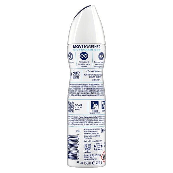Sure Antiperspirant Deodorant Aerosol Nonstop Cotton 150Ml