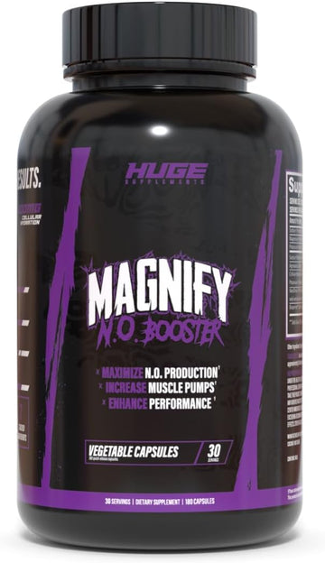 Huge Supplements Magnify Pump Pills & Nitric Oxide Booster, Enhance Muscle Pumps, Fullness & Vascularity, Science-Backed Ingredients - No3-T Nitrates, Agmatine Sulfate, Vasodrive-Ap (180 Capsules)