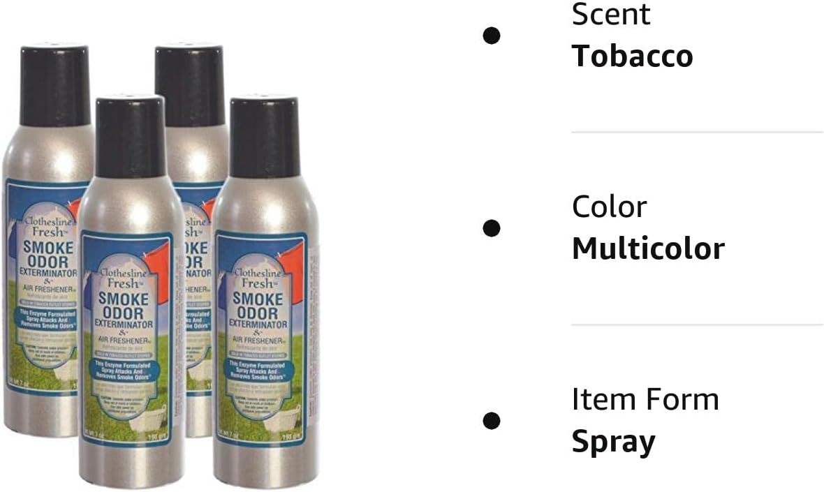 Smoke Odor Exterminator Removes Cigar/Cigarette/Pipe/Tobacco Smells 7oz Spray Air Freshener, Clothesline Fresh (4-Pack) : Health & Household