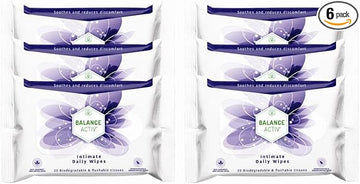 Balance Activ Intimate Wipes | Biodegradable, Flushable & pH Balancing | Natural Extracts of Aloe Vera, Mallow & Calendula to Soothe & Reduce Discomfort | 20 Wipes (Pack of 6)