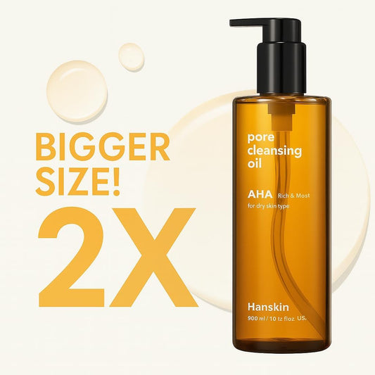 Hanskin Aha Pore Cleansing Oil For Dry Skin, Exfoliating, Waterproof Makeup Sebum Remover Facial Oil Cleanser For Face, Moisturizing For Soft Skin, Korean Skincare [Aha/10.14 Oz.]