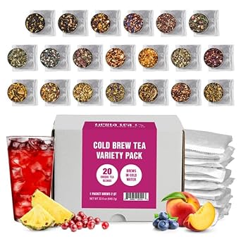 Tiesta Tea - 20 Pack Cold Brew Iced Tea Variety, Premium Loose Leaf Blend, High To Non Caffeinated Iced Tea | Sample Set With 20 Cold Brew Tea Packets - Each Bag Brews One 64Oz Pitcher