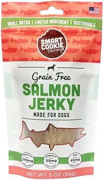 Smart Cookie Salmon Jerky Dog Treats - Dha & Omega Strips For Dogs & Puppies With Allergies, Sensitive Stomachs With Wild Caught Alaskan Salmon- Dehydrated, Grain Free, Made In Usa - 3Oz Bag Pack Of 1