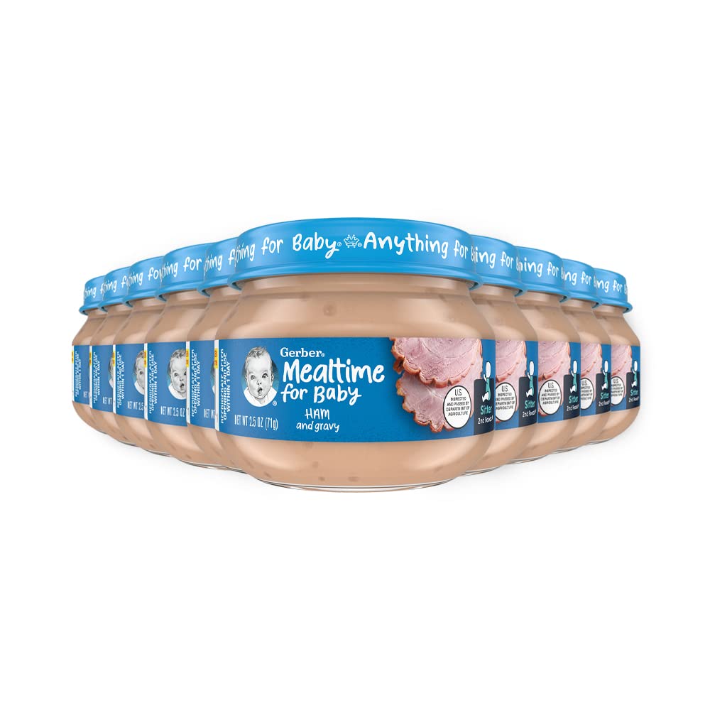 Gerber Baby Foods 2nd Foods Meat, Ham and Gravy, Mealtime for Baby, 2.5 Ounce Jar (Pack of 10)