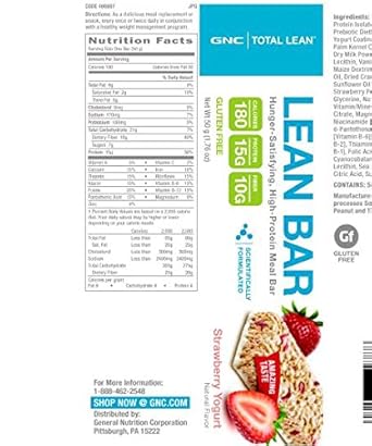 GNC Total Lean Lean Bar, Strawberry Yogurt, 5 Bars, Supports a Healthy Metabolism : Health & Household