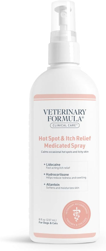 Veterinary Formula Clinical Care Hot Spot & Itch Relief Medicated Spray, 8oz – Easy to Use Spray for Dogs & Cats – Helps Alleviate Sensitive Skin, Scratching, and Licking of Coat