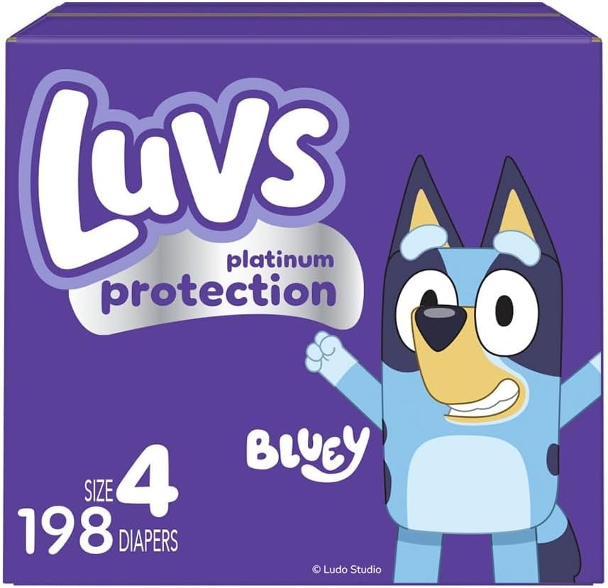 Luvs Platinum Protection Bluey Baby Diapers - Size 4, 198 Count, Disposable Baby Diapers (Packaging May Vary)