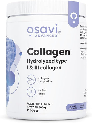 Osavi Collagen Peptides, Hydrolyzed Type 1 & 3 – Powder 300G | 20G Collagen Per Serving | 18 Amino Acids, Including Glycine, Proline | Supports Muscles And Bones | Neutral Taste | Easily Soluble