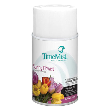TimeMist Premium Metered Air Freshener Refills - Spring Flowers - 7.1 oz (Case of 12) - 1042712 - Lasts Up To 30 Days and Neutralizes Tough Odors