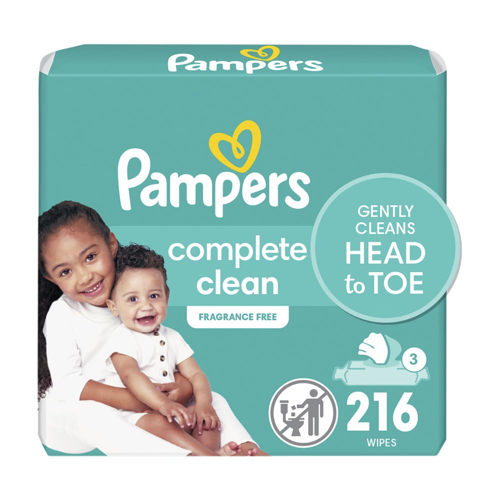 Baby Wipes, Pampers Baby Diaper Wipes, Complete Clean Unscented, 3X Pop-Top Pack, 216 Count