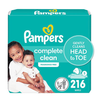 Baby Wipes, Pampers Baby Diaper Wipes, Complete Clean Unscented, 3X Pop-Top Pack, 216 Count
