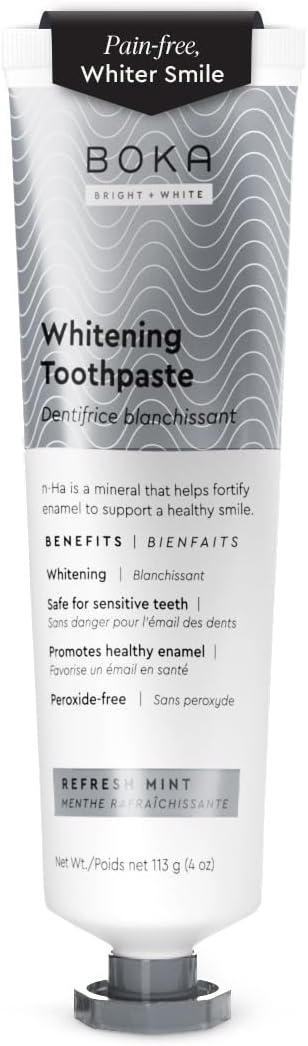 Boka Fluoride Free Toothpaste - Nano Hydroxyapatite, Remineralizing, Sensitive Teeth, Whitening - Dentist Recommended For Adult, Kids Oral Care - Refresh Mint Flavor, 4 Fl Oz 1Pk