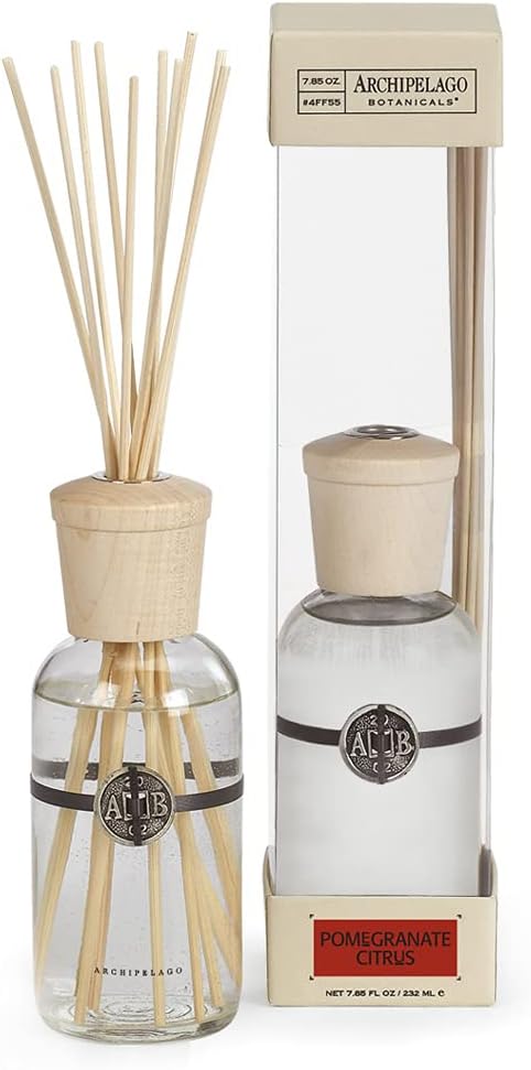 Archipelago Botanicals Pomegranate Citrus Reed Diffuser | Includes Fragrance Oil, Decorative Wooden Cap and 10 Diffuser Reeds | Perfect for Home, Office or a Gift (7.85 fl oz)