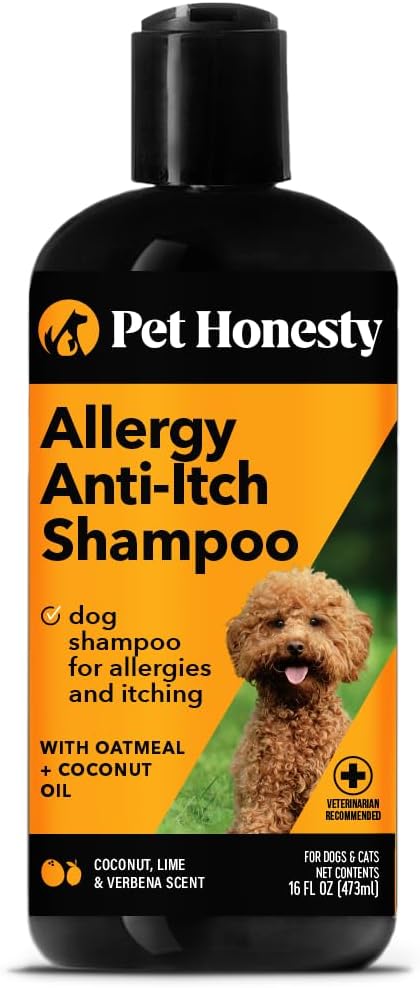 Pet Honesty Dog Allergy Relief Anti-Itch Shampoo For Dogs And Cats - Dog Skin And Coat Supplement, Itch Relief For Dogs, Moisturizing And Hydrating Coconut Oil + Vitamin E, Deodorizing Coat (16 Oz)