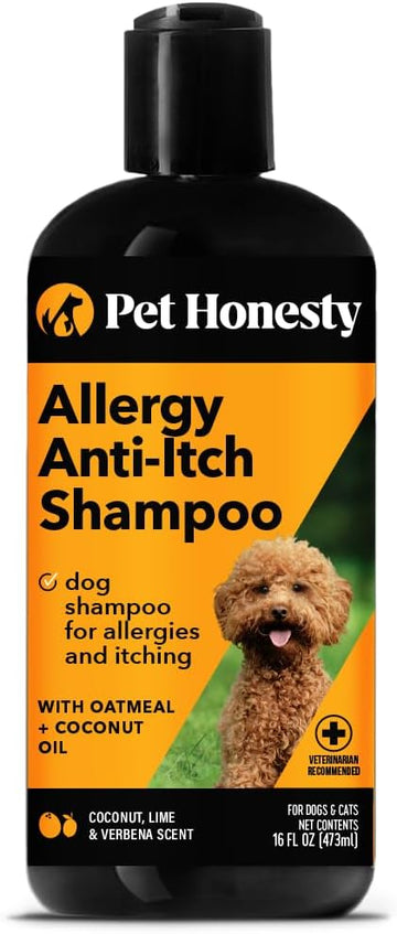 Pet Honesty Dog Allergy Relief Anti-Itch Shampoo For Dogs And Cats - Dog Skin And Coat Supplement, Itch Relief For Dogs, Moisturizing And Hydrating Coconut Oil + Vitamin E, Deodorizing Coat (16 Oz)