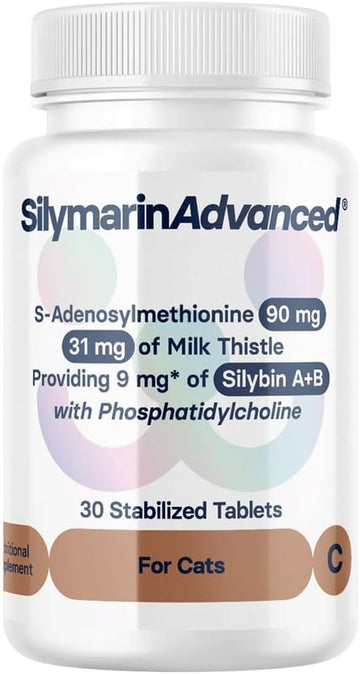 Liver Health Supplement For Cats, S-Adenosylmethionine (Same) And Silybin, Liver Tablets, Cognitive Support, 30 Tablets