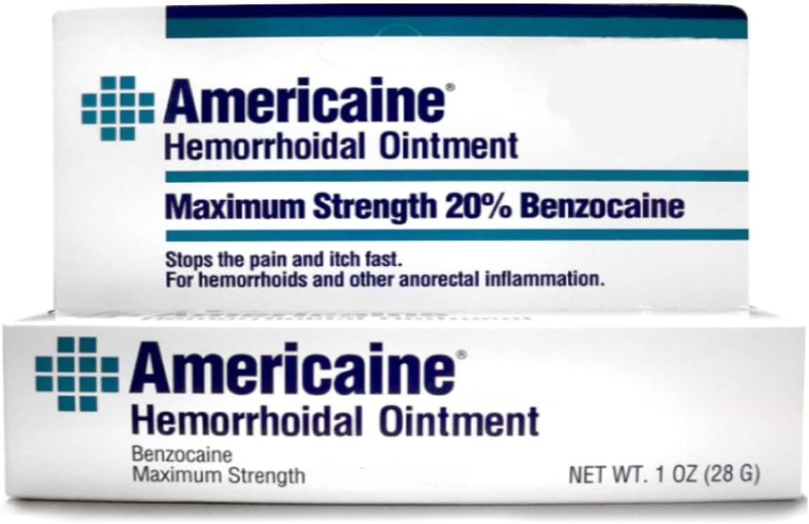 Americaine Hemorrhoidal Ointment Maximum Strength 20% Benzocaine 1 oz ( Pack of 2) : Health & Household