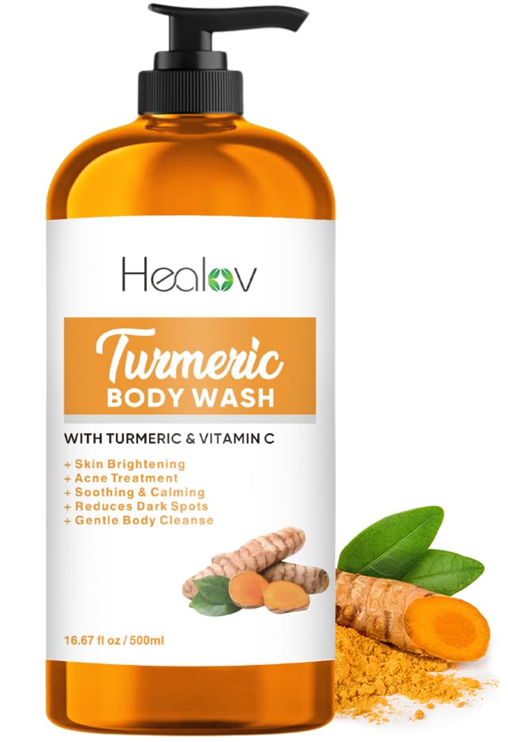 Turmeric Body Wash – Skin Brightening Soap For Dark Spots, Hyperpigmentation – Exfoliating Turmeric Face Wash Reduces Acne, Scars, & Cleanses Skin – Natural Bath Liquid Soap