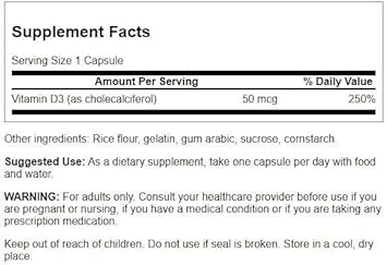 Swanson Higher Potency Vitamin D-3 2000 Iu - "Sunshine Vitamin" Bone, Immune Support (50 mcg) 250 Capsules (3 Pack)
