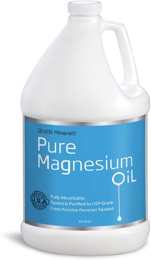 Seven Minerals, Pure Magnesium Oil Spray - Half Gallon - Usp Grade Magnesium Spray = No Unhealthy Trace Minerals - From An Ancient Underground Permian Seabed In Usa - Free Ebook Included (64 Fl Oz)