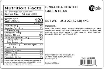 Yupik Green Peas, Sriracha Coated, 2.2 lb, Crunchy Snack, Pack of 1