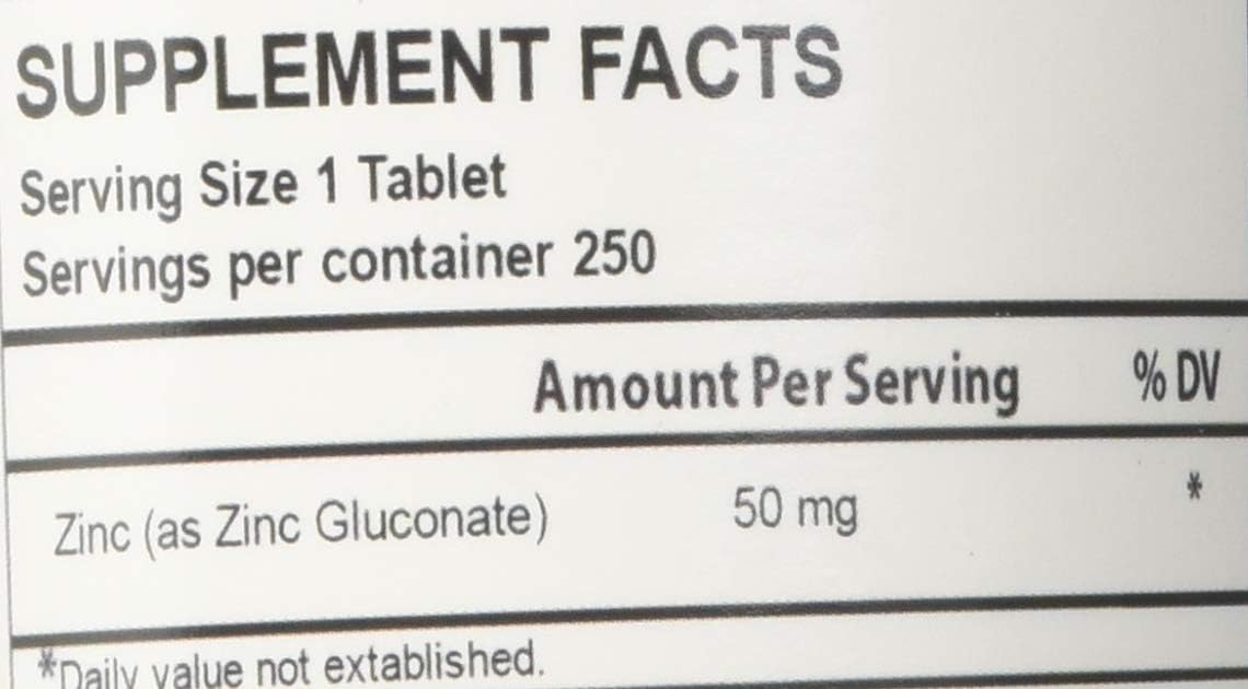 Zinc Gluconate 50 Mg 250 Tablets Made In Usa Vegetarian/Vegan Zinc Gluconate