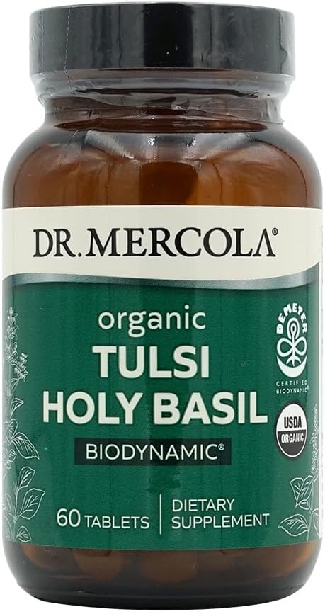 Dr. Mercola Organic Tulsi Holy Basil, 30 Servings (60 Tablets), Dietary Supplement, Supports Mood & Stress Management, Non-GMO, Demeter Certified Biodynamic, Certified USDA Organic : Health & Household