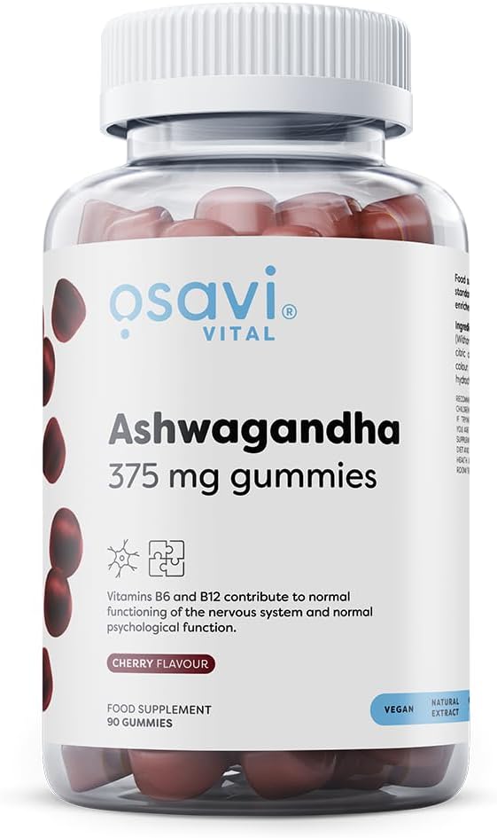 Osavi Ashwagandha 375 Mg | Stress & Energy Balance | Cherry-Flavored Gummies With Ashwagandha, B6 & B12 For Relaxation, Mental Wellbeing & Fatigue Relief | 60 Vegan Gummies