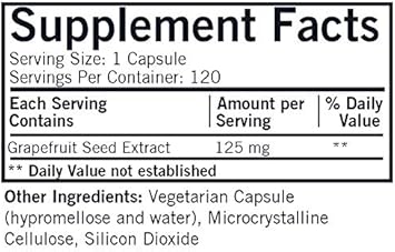 Grapefruit Seed Extract 125 Mg Capsules - Hypoallergenic, 120 Count