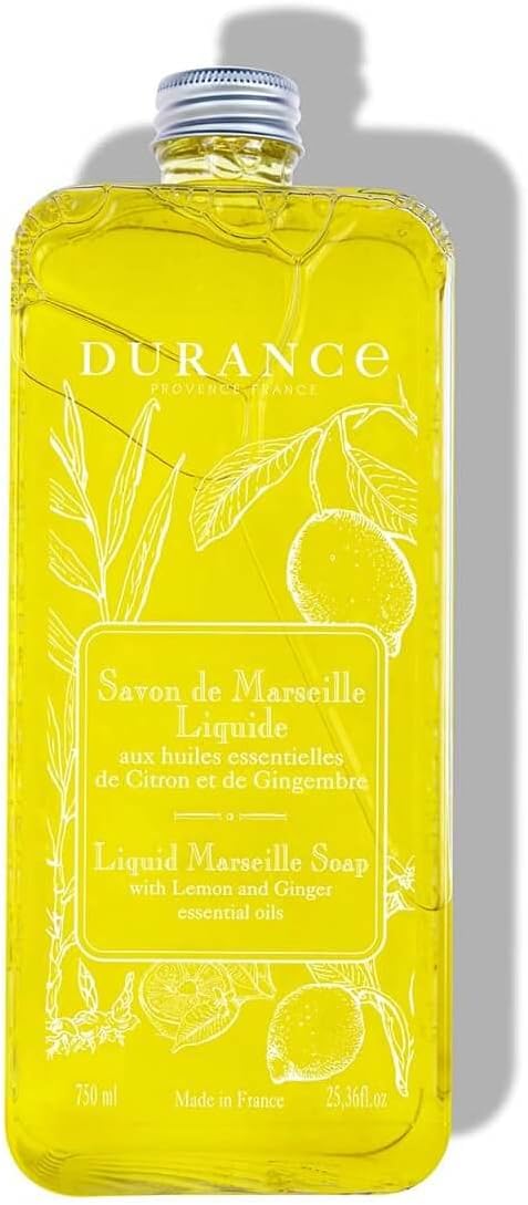 Durance Liquid Marseille Soap Refill With Lemon & Ginger Essential Oils 750Ml – Paraben Free Hand Wash Refill – Vegan Friendly - Gently Cleanses & Nourishes