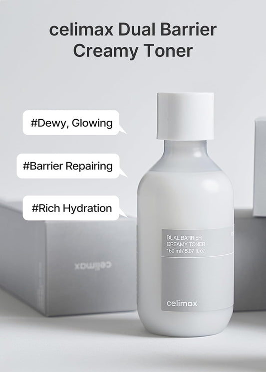 Celimax Dual Barrier Creamy Toner | With Ceramides, Peptide, Oil & Alcohol Free, Facial Astringent, Hydrating, Calming, Soothing, Non Irritating,150Ml