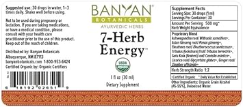 Banyan Botanicals 7 Herb Energy - Organic Liquid Extract - 1 oz - Caffeine-Free, Natural Energy Support