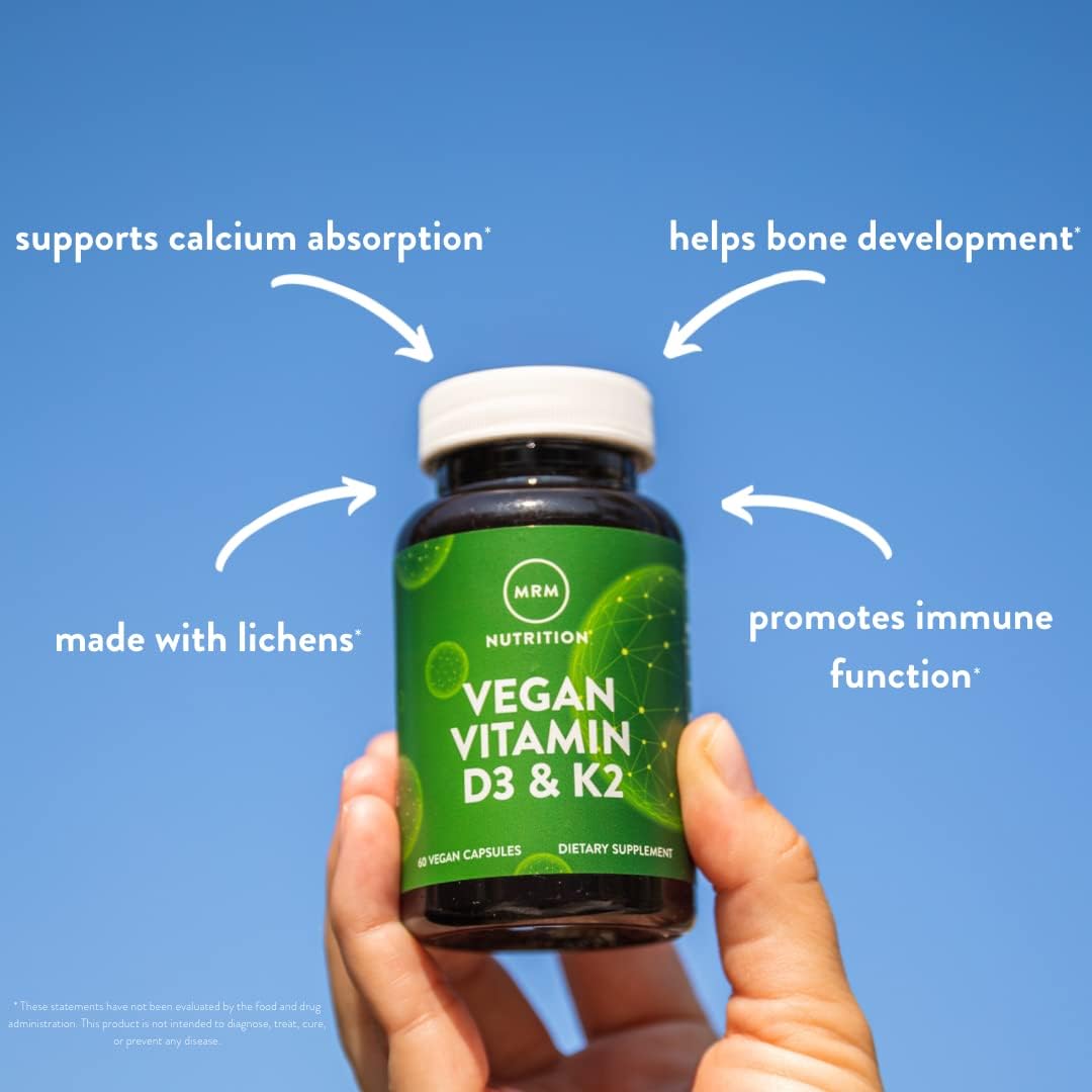 MRM Nuturition Vegan Vitamin D3 & K2 | Bone + Immune Health | Made from lichens | Supports Calcium Absorption | Vegan + Vegetarian Friendly | 60 Servings