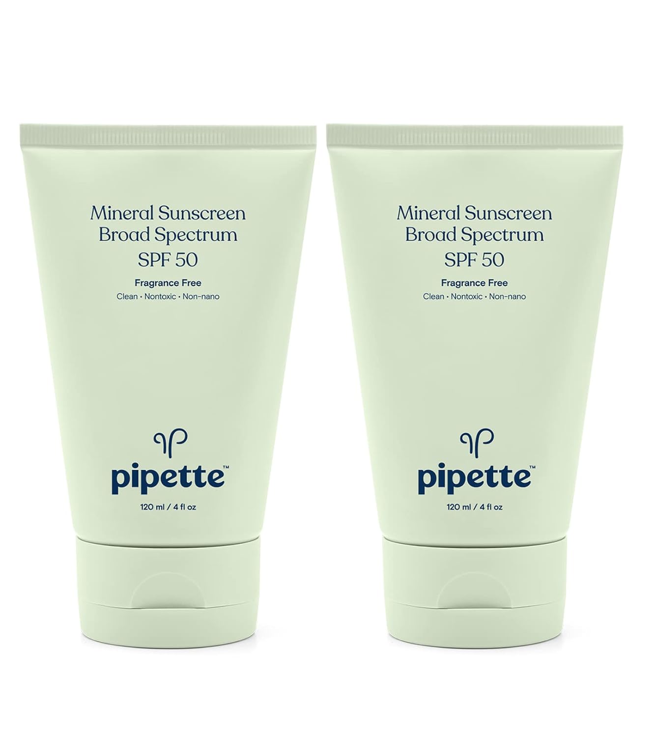 Pipette Mineral Sunscreen - Spf 50 Broad Spectrum Baby Sunblock With Non-Nano Zinc, Uvb/Uva Non-Toxic Sun Protection For Kids & Sensitive Skin, 4Fl Oz (2 Pack)