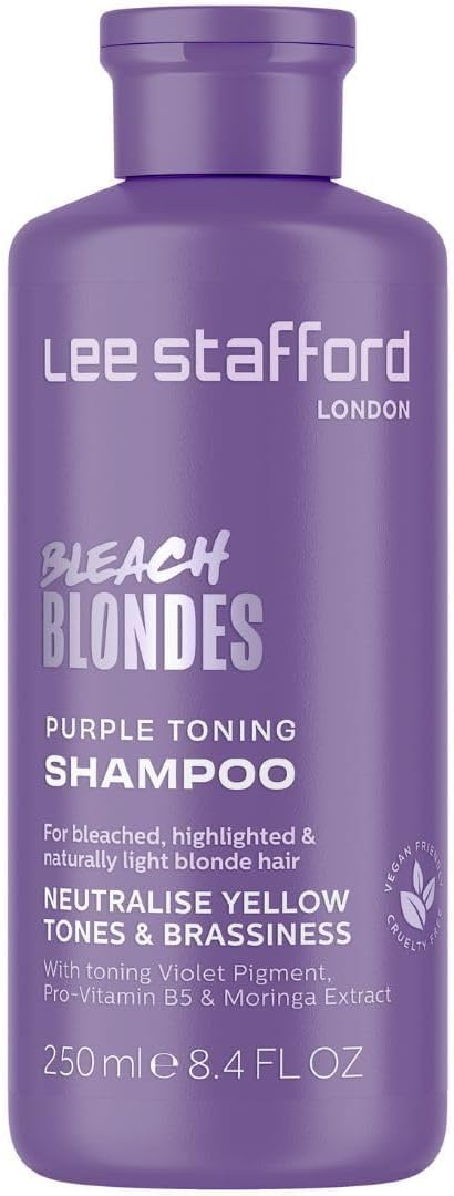 Lee Stafford Purple Toning Shampoo | Bleach Blonde Collection - Neutralizes Brass & Yellow Tones, Great For Bleached, Highlighted, & Grey Hair, Hydrating & Adds Shine To Dry Damaged Hair, 250 Ml
