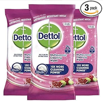 Dettol Pomegranate Lime Multi-Surface Cleaning Wipes 315 Total (3 Packs Of 105)
