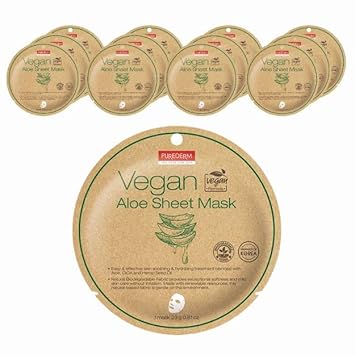 Purederm Vegan Aloe Sheet Masks (12 Packs) – Facial Sheet Mask For Soothing & Hydrating Treatment